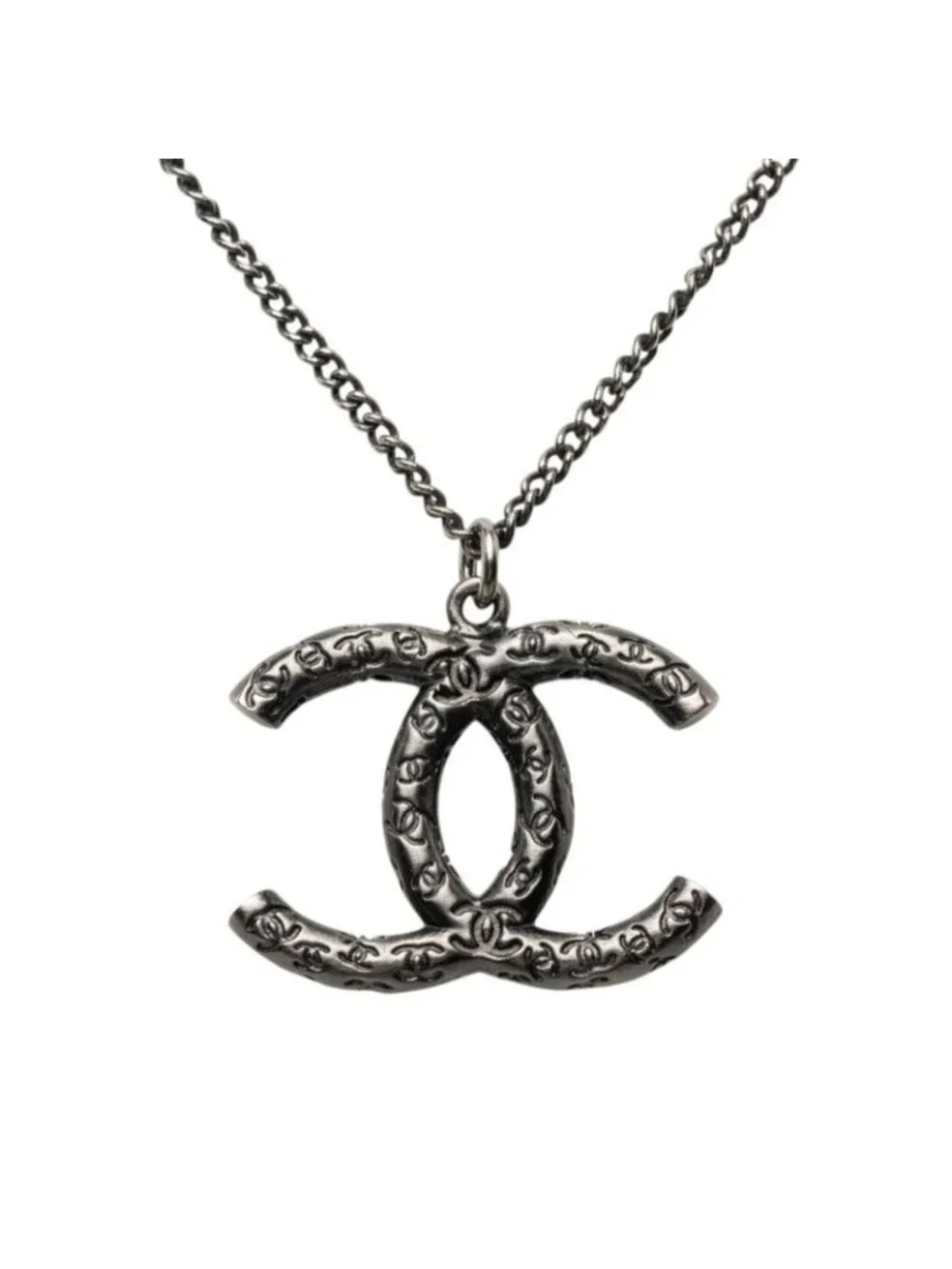Chanel CC Logo Necklace Black Metal